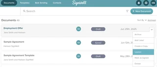 Documents List With The Row Actions Menu