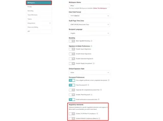 Workspace Settings And Regulatory Standards