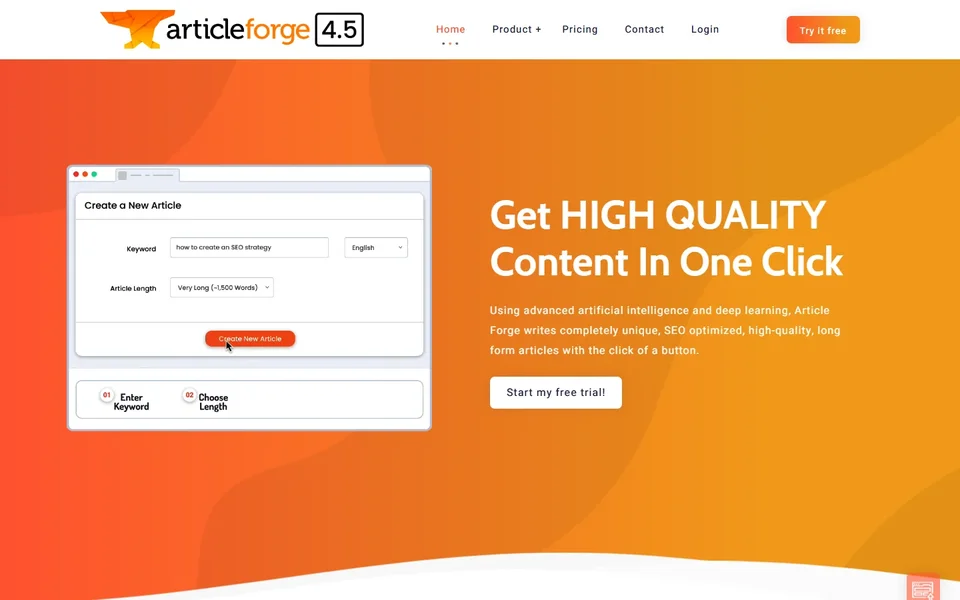 Article Forge Homepage With The Article Form