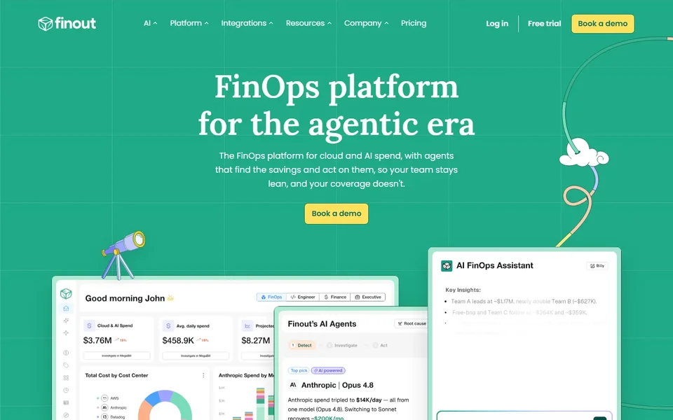 Finout Homepage With Finops Dashboard Panels