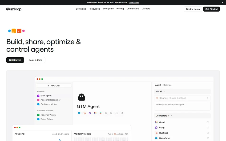 Gumloop Homepage With An Agent Setup Panel