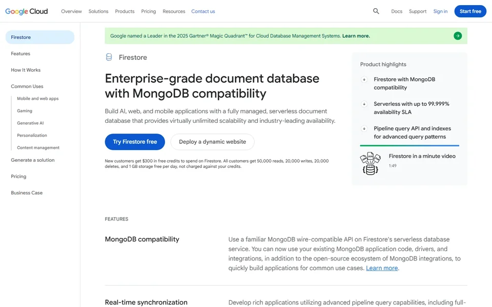 Firestore Product Page On Google Cloud