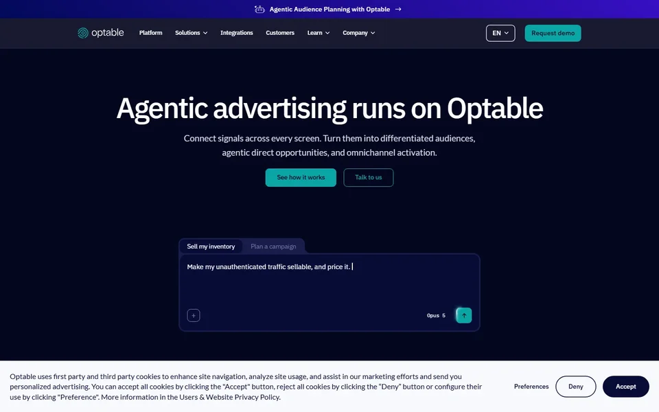 Optable Homepage With The Agentic Composer