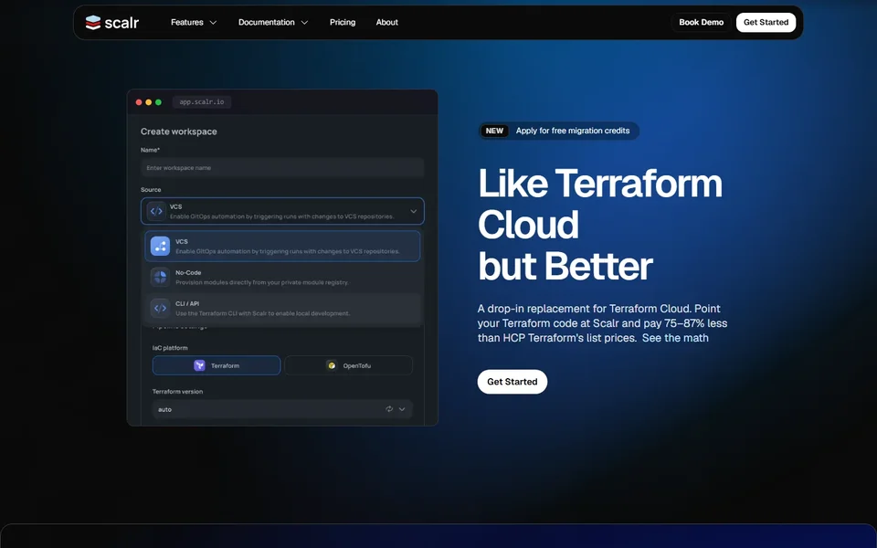 Scalr Homepage With The Create Workspace Panel