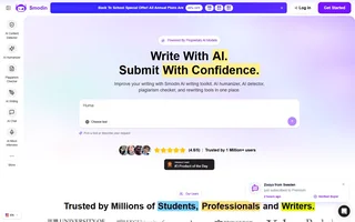 Smodin Homepage With Writing Tools Menu