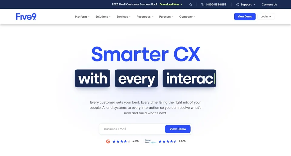 Five9 Homepage With The Smarter Cx Headline