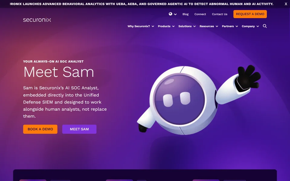 Securonix Homepage With The Sam Ai Soc Analyst