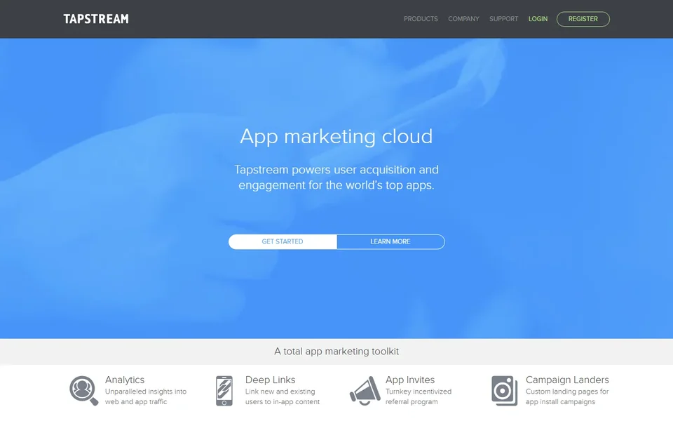 Tapstream Homepage With App Marketing Headline