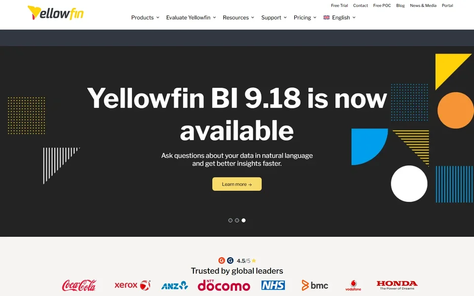 Yellowfin Homepage With Its Bi Release Banner