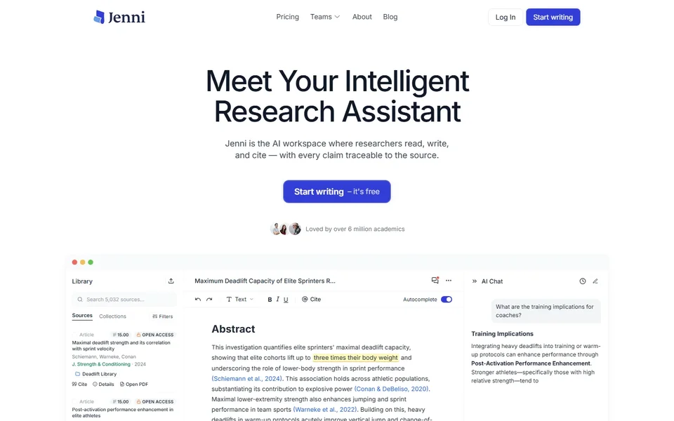 Jenni Homepage With Library Draft And Ai Chat