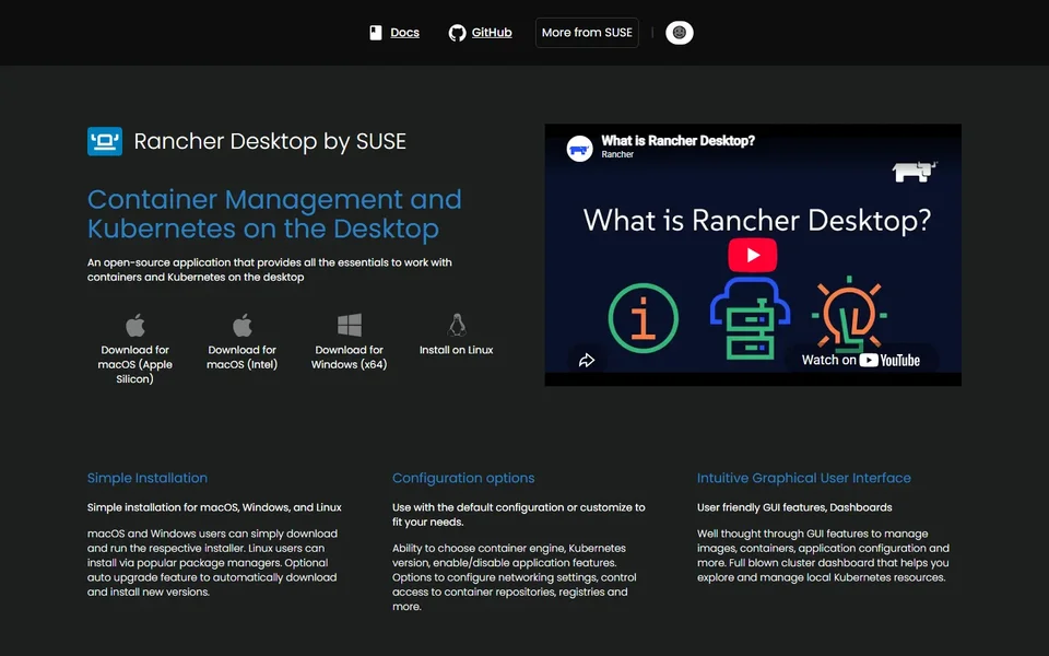 Rancher Desktop Homepage With Download Options