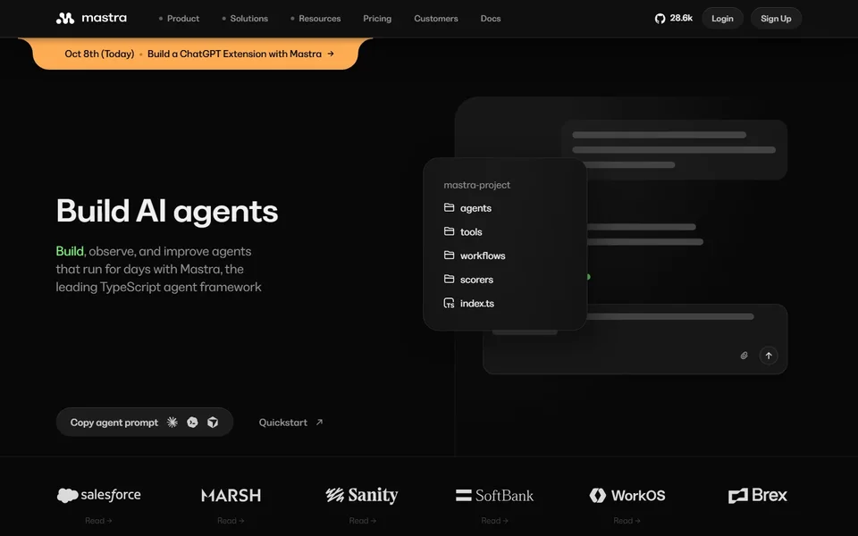 Mastra Homepage With An Agent Project Tree