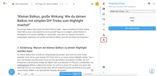 Plagiarism Check Panel Beside A Draft