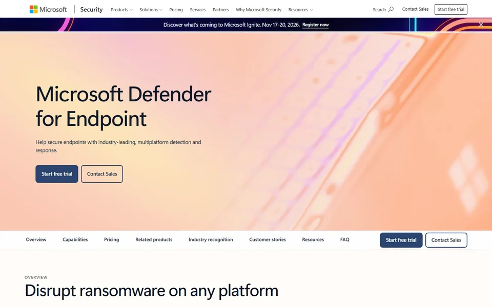 Defender For Endpoint Page Headline And Free Trial