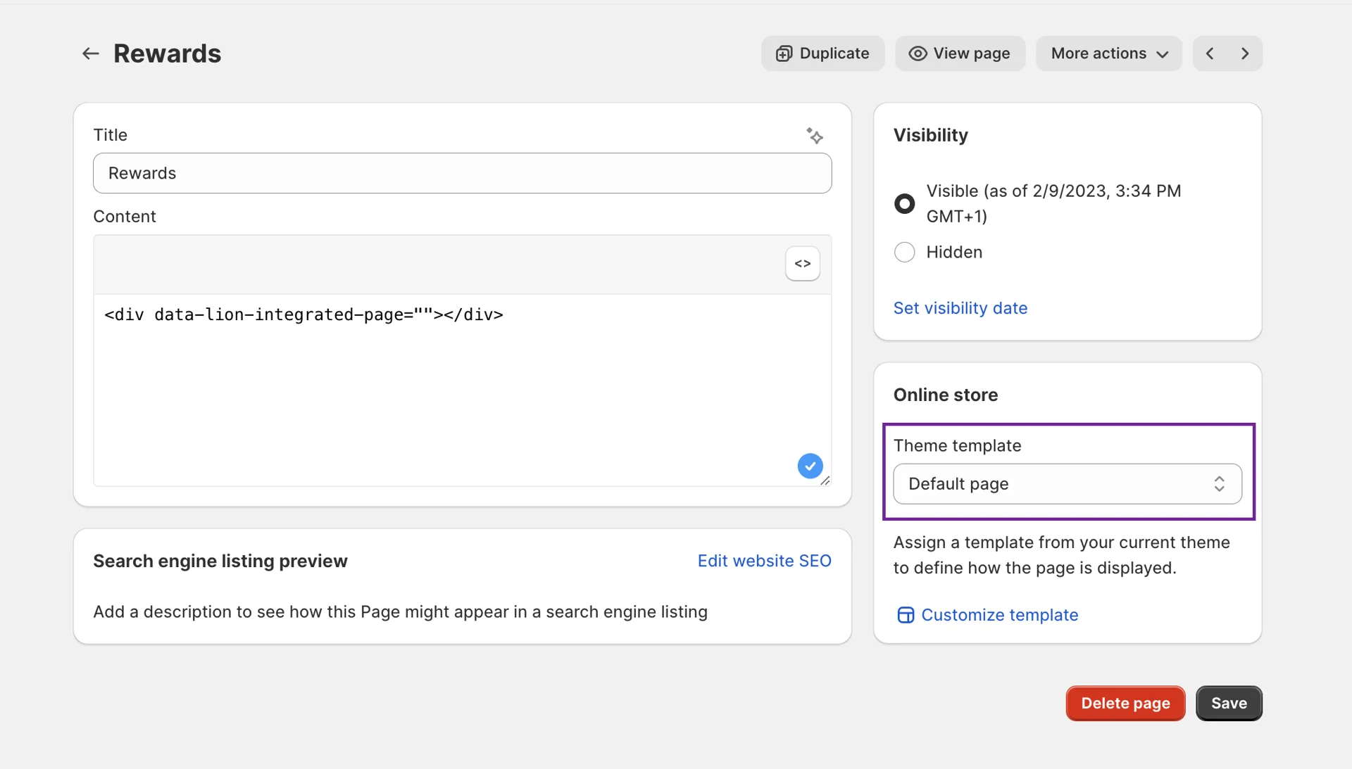 Rewards Page Configuration