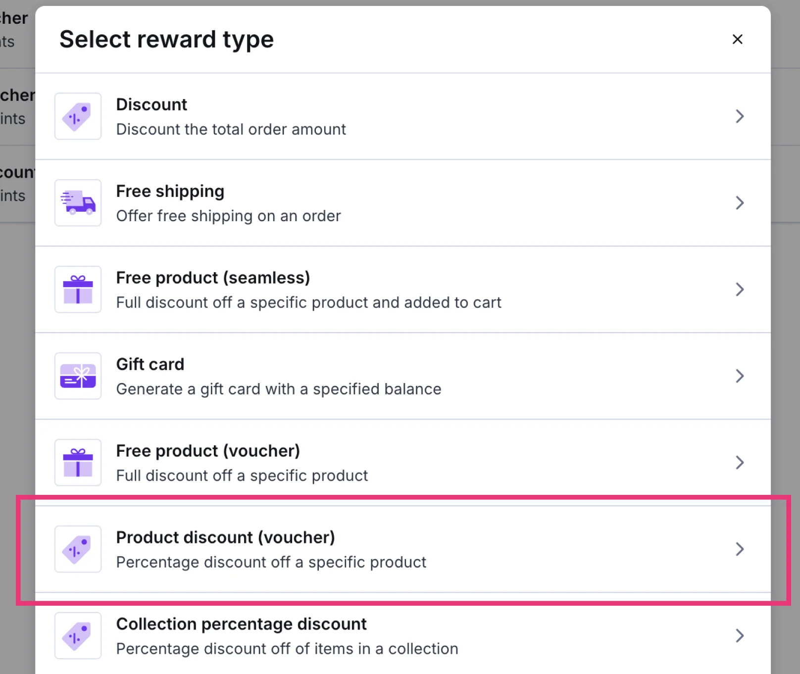 Reward Type Selection
