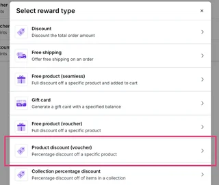Reward Type Selection