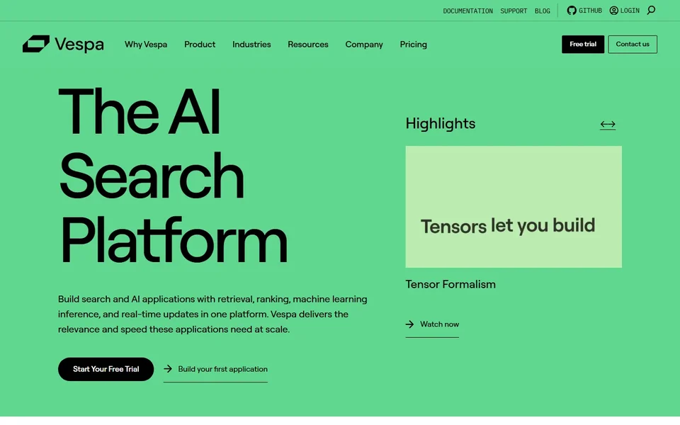 Vespa Homepage With Ai Search Platform Headline