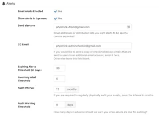 Alerts Settings Screen