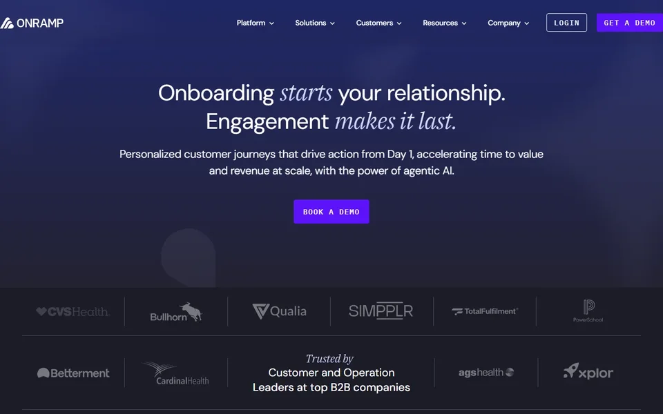 Onramp Homepage With The Onboarding Headline