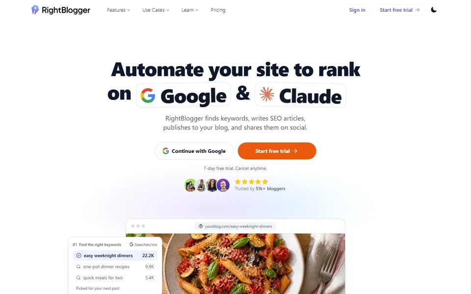 Rightblogger Homepage With Keyword Picker Demo