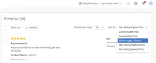 Review Moderation Sort Options