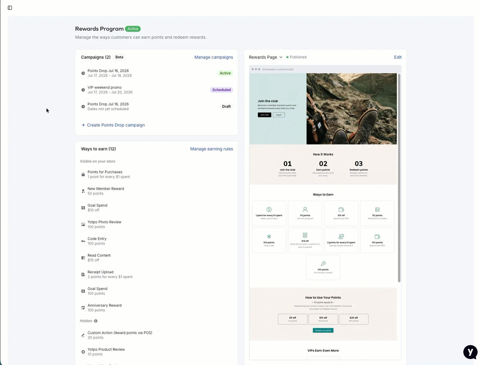 Rewards Program Admin And Live Page