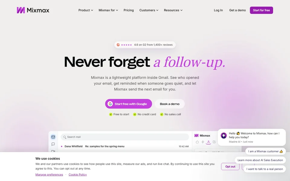 Mixmax Homepage With Email Demo