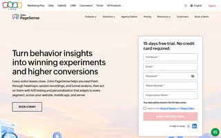 Zoho Pagesense Homepage With Trial Sign Up Form