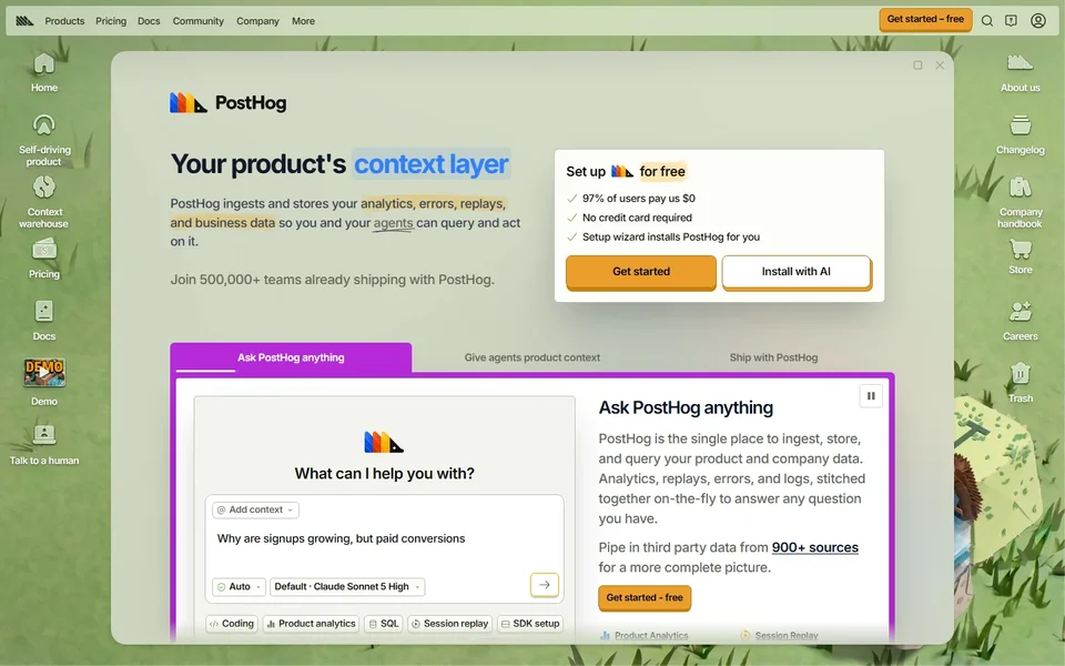 Posthog Homepage With The Ask Posthog Demo