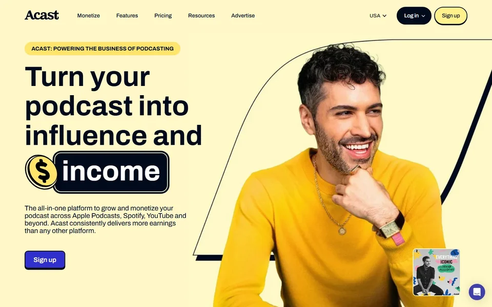 Acast Homepage With Monetization Headline