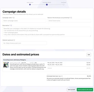 Campaign Details And Estimated Prices