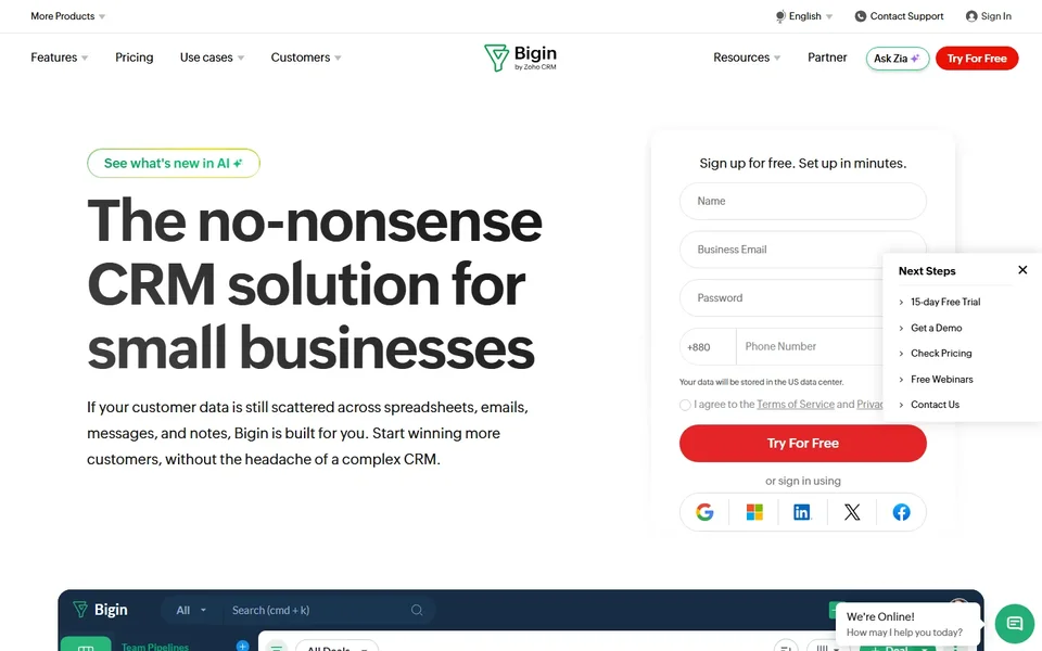 Bigin Homepage With Product Preview