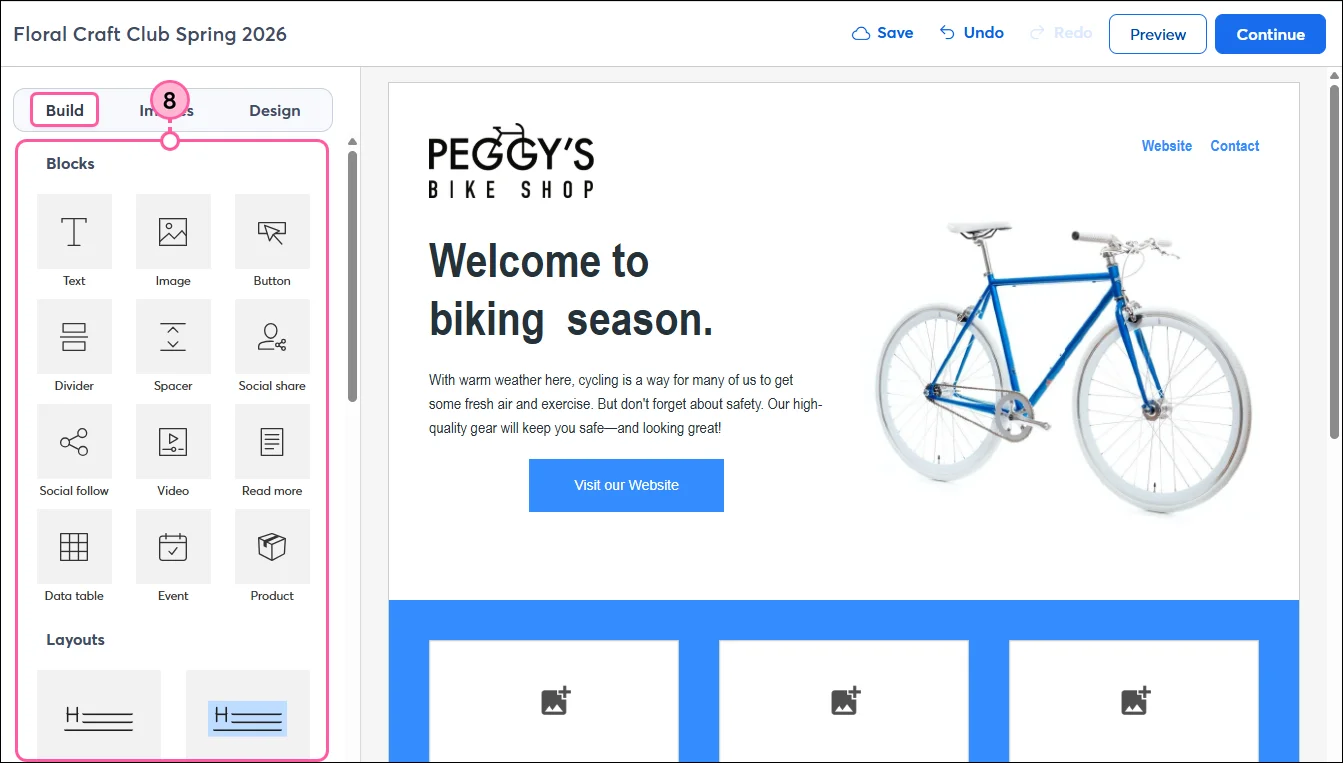 Landing Page Build Tab