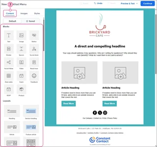 Email Editor Content Tab