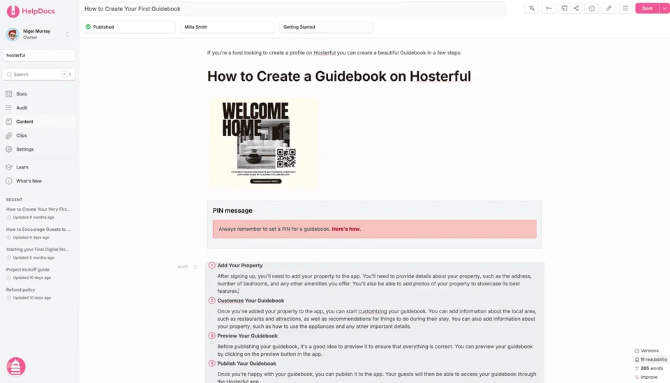 Helpdocs Article Editor With Sidebar