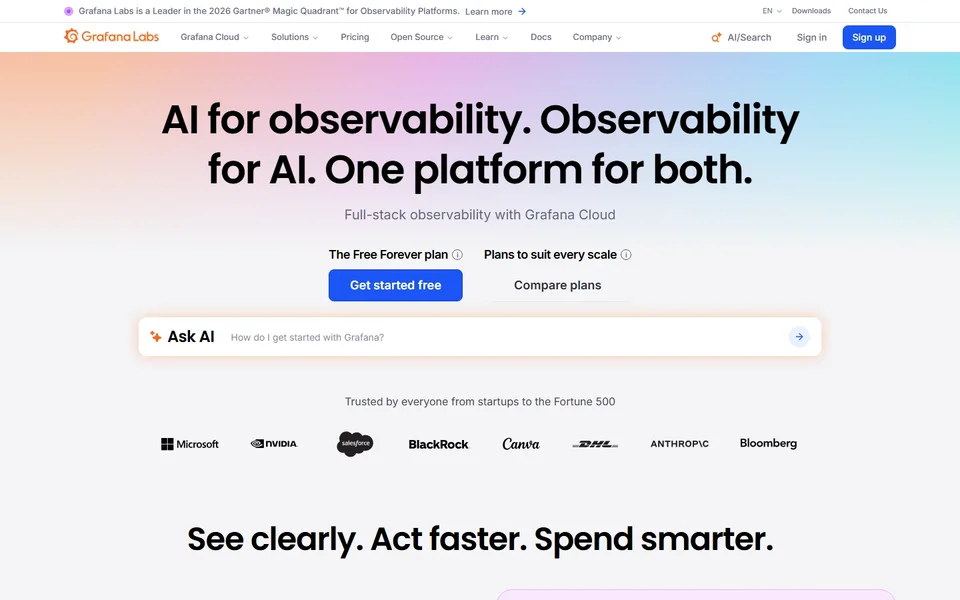 Grafana Cloud Homepage With Free Plan Signup