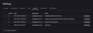 Dashboard Version History With Restore Buttons