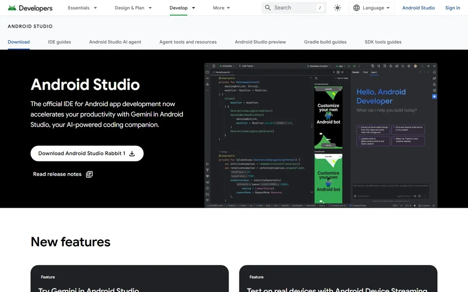 Android Studio Homepage With The Ide Window