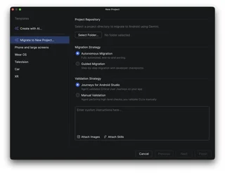 Migrate To New Project Dialog