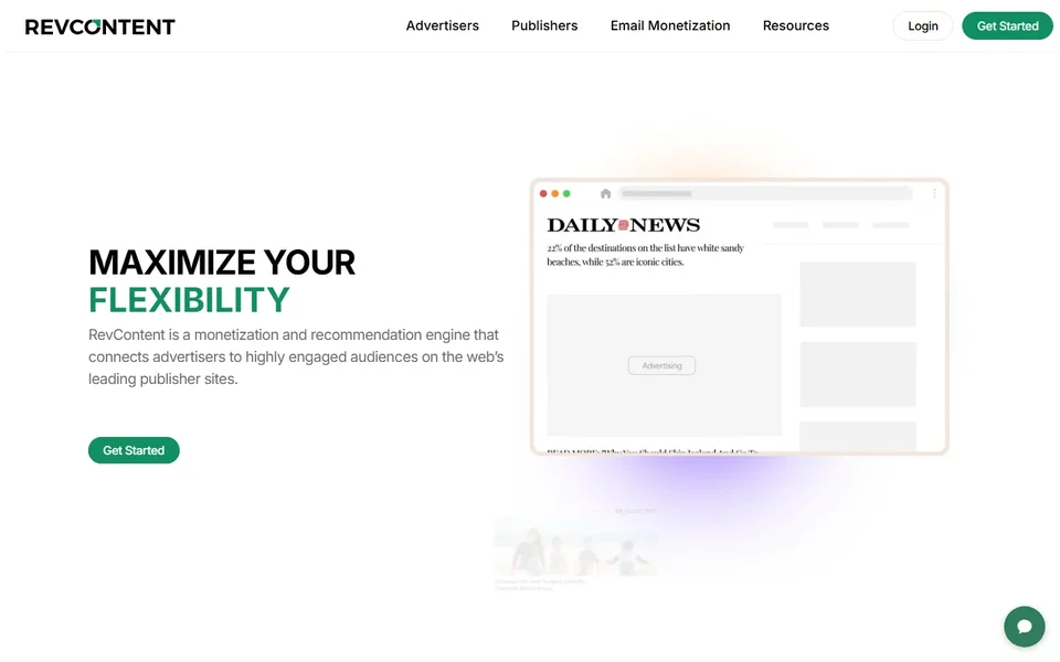 Revcontent Homepage With A Publisher Ad Mockup