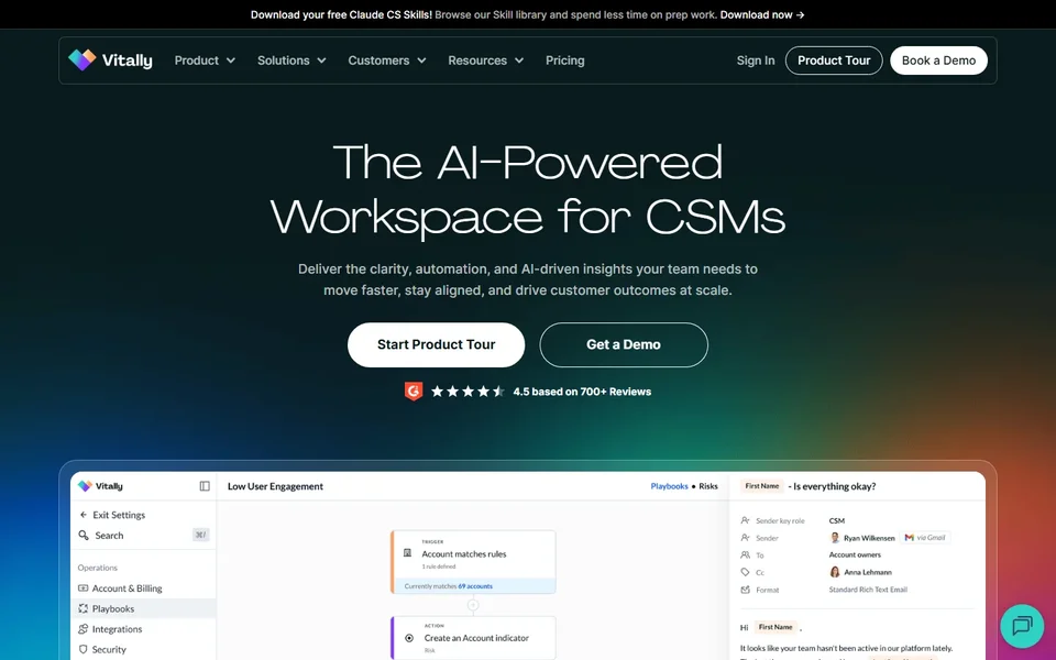 Vitally Homepage With The Csm Workspace Below