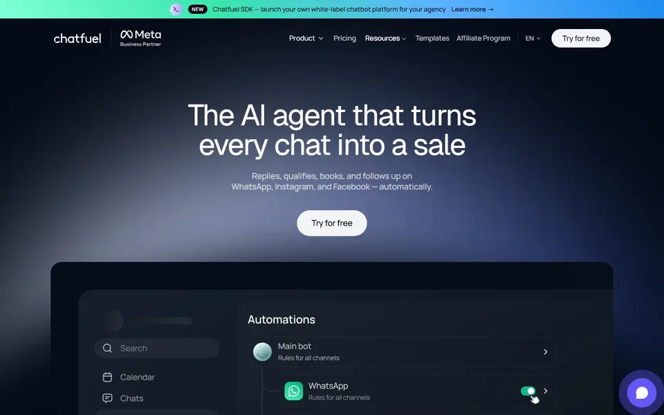 Chatfuel Homepage With Automations Dashboard