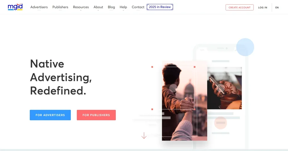Mgid Homepage With Advertiser And Publisher Links