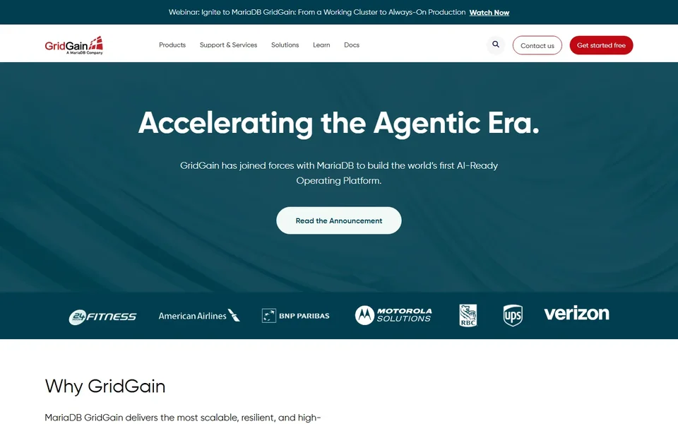 Gridgain Homepage With The Agentic Era Hero