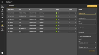 Control Center Snapshots List