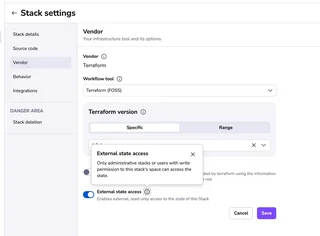Stack Settings Vendor Tab
