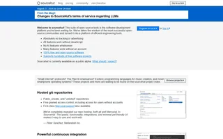 Sourcehut Homepage With Hosted Git Section