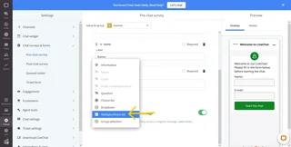 Pre Chat Survey Settings