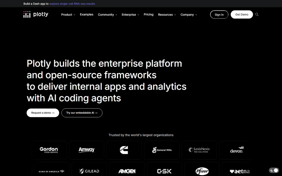 Plotly Homepage With Enterprise Platform Headline